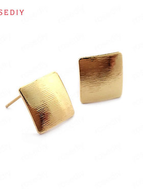 Diy饰品配件铜镀真金耳环耳饰耳针配件13MM条纹弧面菱形耳钉33741