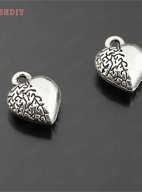 复古合金饰品配件10MM桃心手链项链挂件吊坠古银色50个(27407)