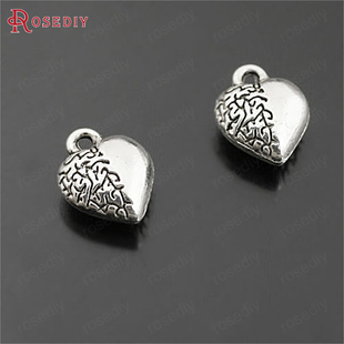 复古合金饰品配件10MM桃心手链项链挂件吊坠古银色50个 27407
