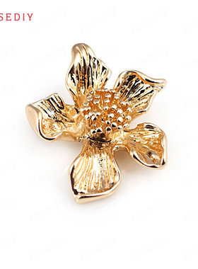 Diy饰品手工材料 铜镀真金 项链耳环发饰头饰配件立体花挂坠30737