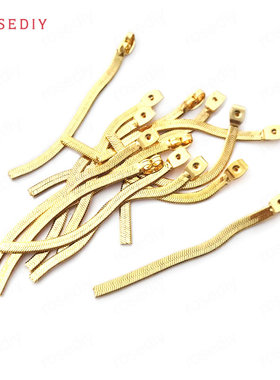 Diy饰品配件铜镀真金耳饰耳针配件宽3MM扁蛇链流苏耳塞耳堵33628
