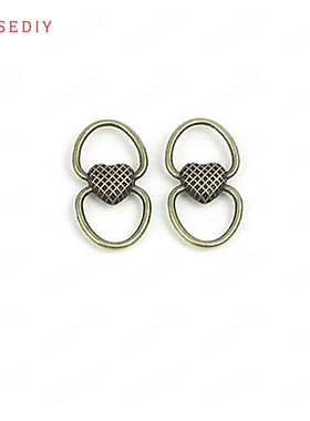 复古合金饰品配件古青铜色双孔格纹桃心100克，约69-71个(28406)