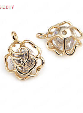 diy铜镀真金耳环头饰玫瑰挂坠