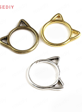 DIY复古合金 饰品配件 合金挂件 挂坠 项链吊坠 小猫戒指 29830