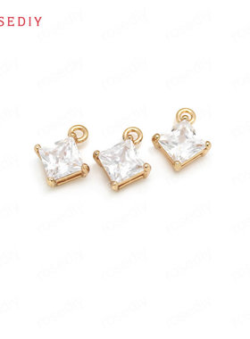 diy铜镀真金耳环头饰四方形挂坠