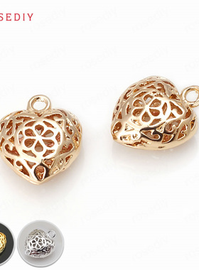 Diy饰品材料铜镀真金项链手链耳环发饰头饰配件镂空桃心挂坠30822