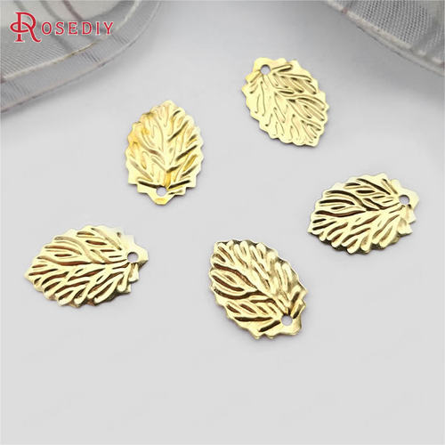 Diy饰品手工材料挂件吊坠 13*9MM 铜制小树叶黄铜色 100个(30576)