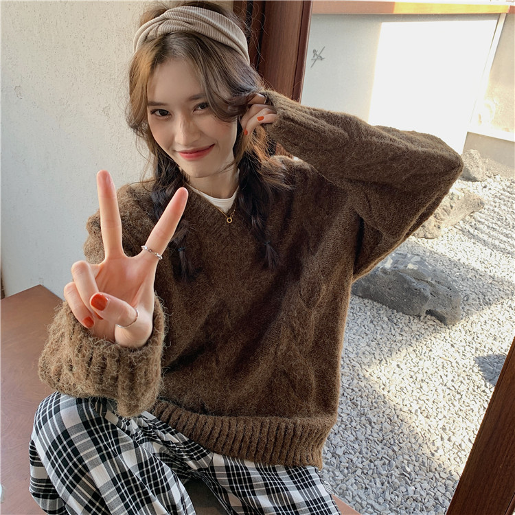 Real price loose V-Neck long sleeve sweater