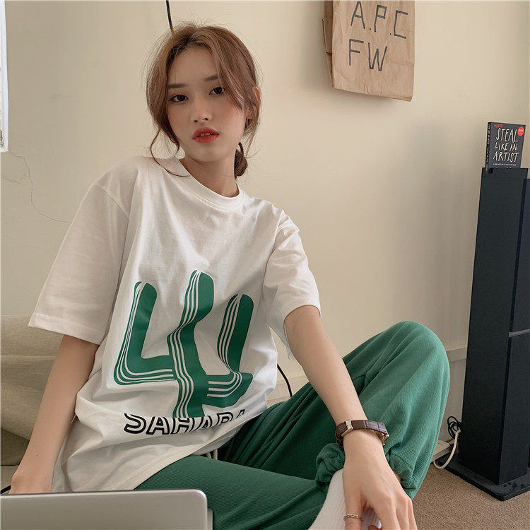 Real price loose print short sleeve T-shirt