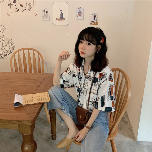 Price not less than 35 yuan real price ~retro short sleeve pocket fancy shirt