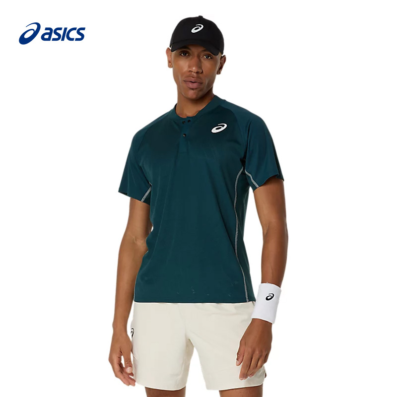 ASICS亚瑟士男子网球polo衫25新款法网透气套头V领T恤运动短袖