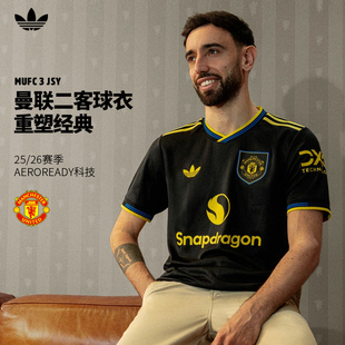 二客场球迷足球服速干T恤 26赛季 Adidas三叶草曼联球衣短袖 男子25