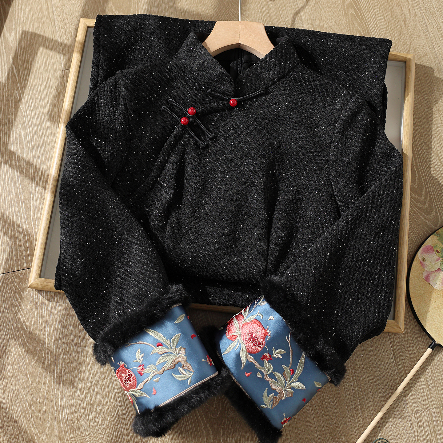 黑色旗袍冬装加绒加厚绝美新中式