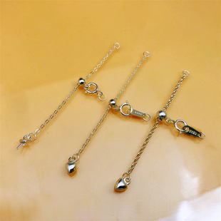 925纯银珍珠项链抽拉手串延长链吊坠托盘硅胶调节链尾爱心DIY配件