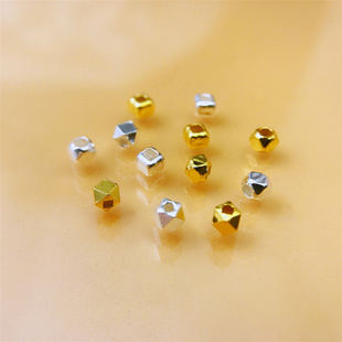 999纯银碎银子方糖手链隔珠配件diy不规则菱形多边形方块项链散珠