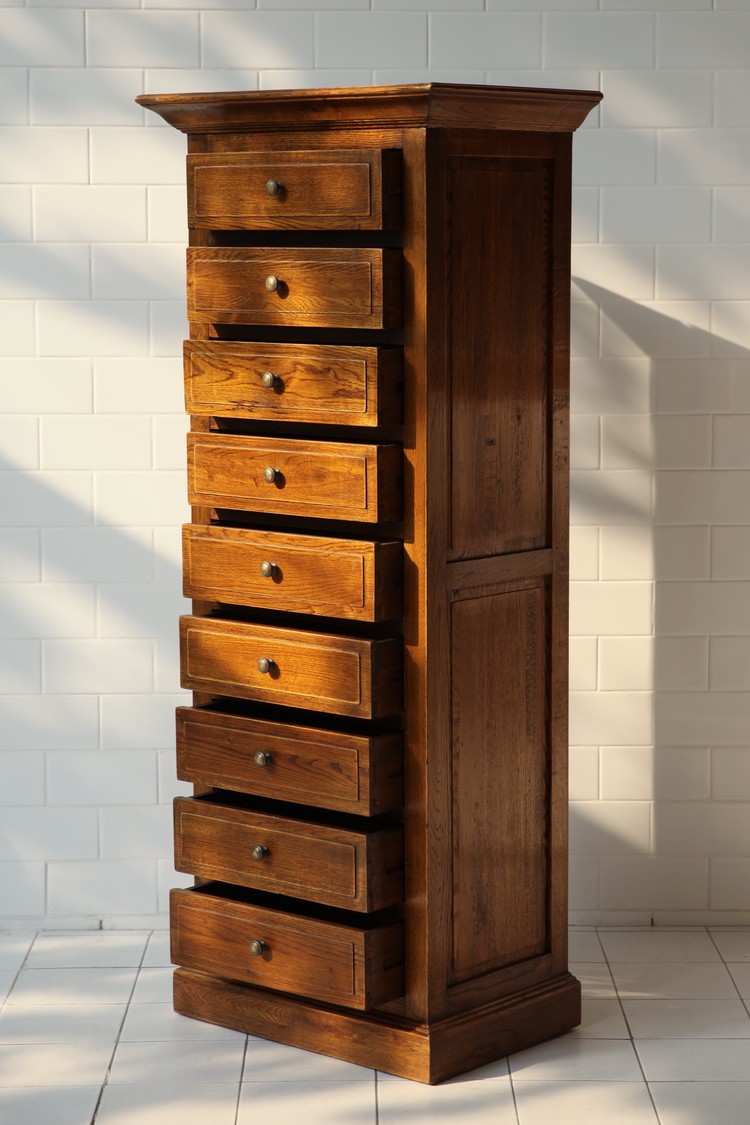 中古风9斗柜法式意大利文艺复兴风格橡木抽屉柜做旧出口库存孤品