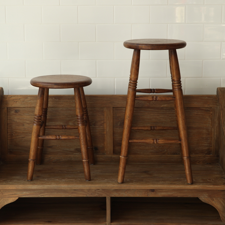 法式美式意式中古风吧凳凳子实木橡木古琴色手工复古做旧美拉德色