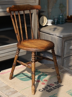 北欧法式 复古家具温莎椅中古vintage实木橡木做旧餐椅子 美式