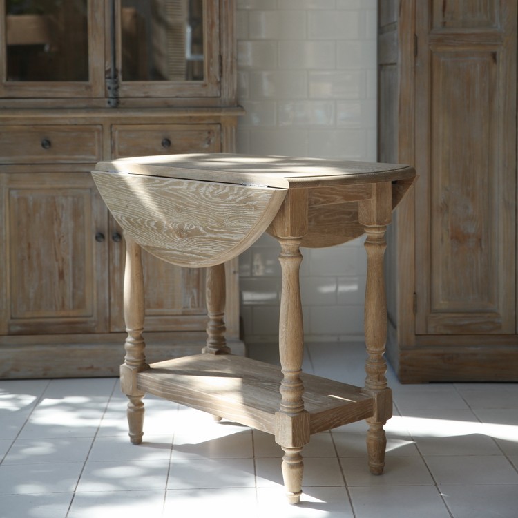 欧式法式侘寂风格家具复古风化灰实木橡木中古蝴蝶桌折叠桌圆桌茶