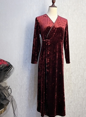 秀巧正品30241国风丝绒连衣裙优雅气质女装精品轻奢富贵高端女