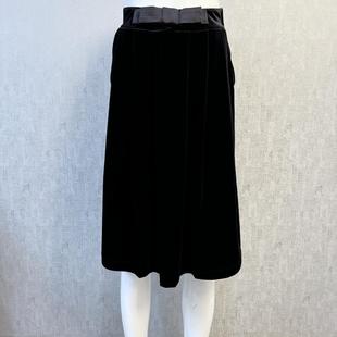 秀巧正品丝绒半裙高腰松紧中场A字裙黑色百搭大码宽松女裙