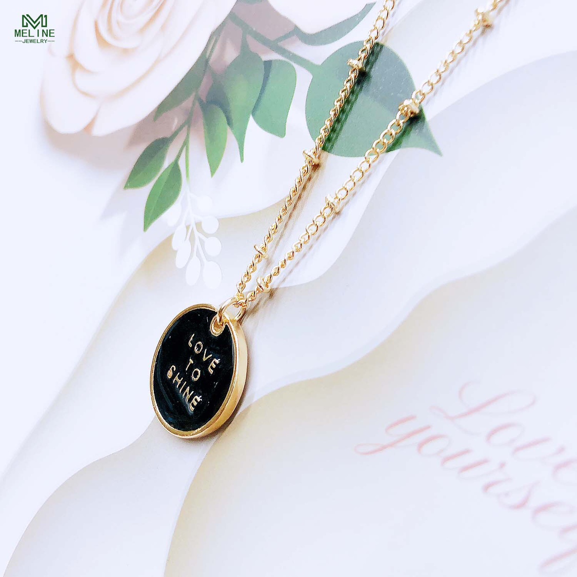 觅恋时尚圆形珐琅彩滴油项链女小众精致生日礼物送女友气质锁骨链