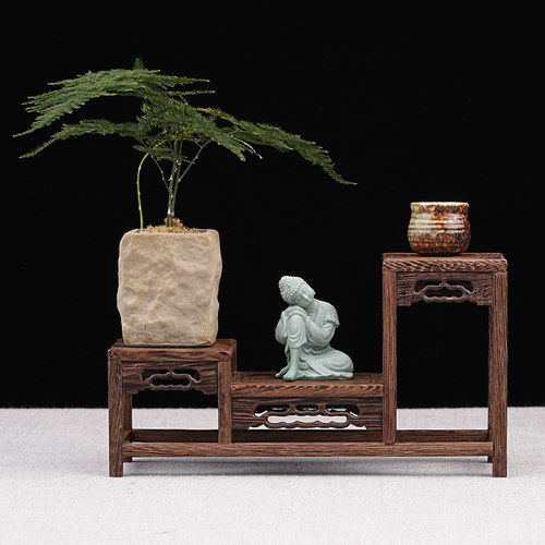 红木实木鸡翅木小博古架桌面