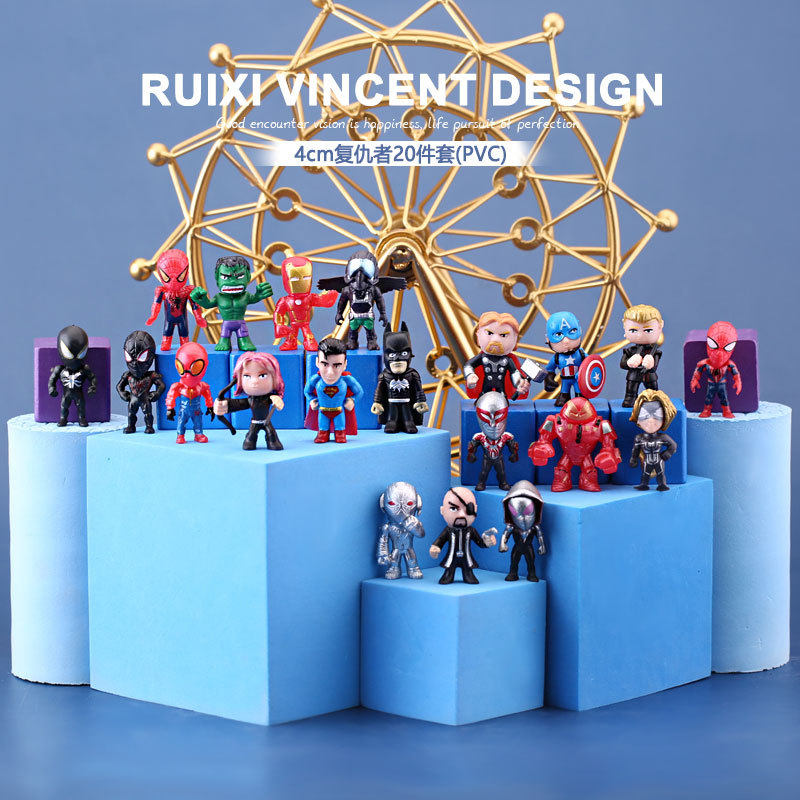 盲盒盲盒手办跨境超人蝙蝠侠英雄模型4cm复仇者联盟蜘蛛侠生日蛋