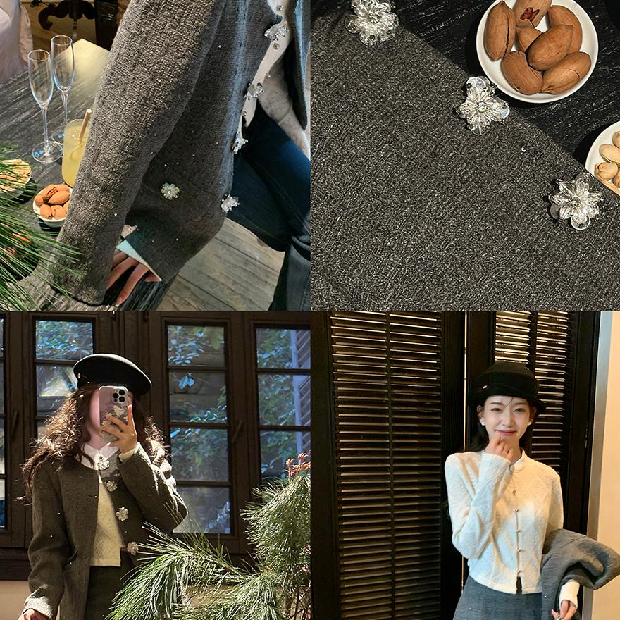 Thecoco 矿石雪晶 原创新中式格雷系小香三件套女秋百搭气质套装