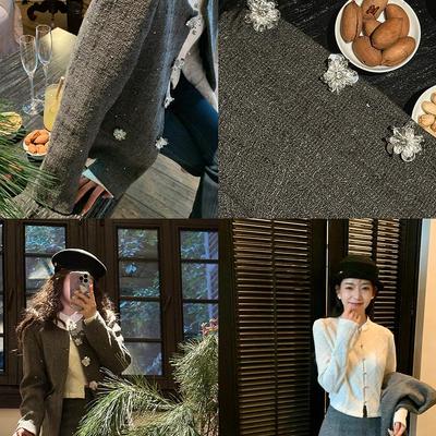 Thecoco 矿石雪晶 原创新中式格雷系小香三件套女秋百搭气质套装