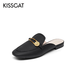 接吻猫夏季 KISSCAT 女KA21150 扣饰一脚蹬穆勒凉拖鞋 羊皮时尚