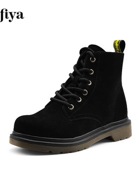 Safiya/索菲娅秋冬新款牛反绒圆头厚底前系带马丁靴女SF24116212T