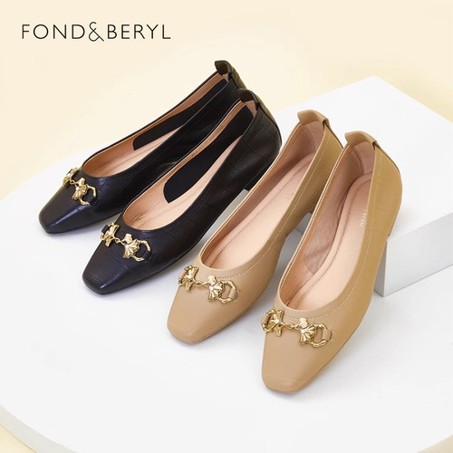 Fondberyl/菲伯丽尔春秋羊皮方头金属扣低跟芭蕾单鞋女FB33111044