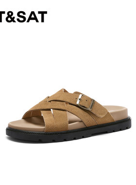 St&Sat/星期六夏季复古勃肯鞋厚底一字型外穿凉拖鞋女SSC2110C5M