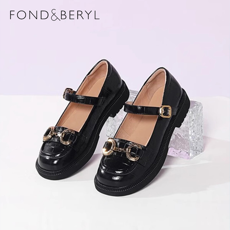 Fondberyl/菲伯丽尔春秋牛皮圆头一字扣带玛丽珍单鞋女FB21111074