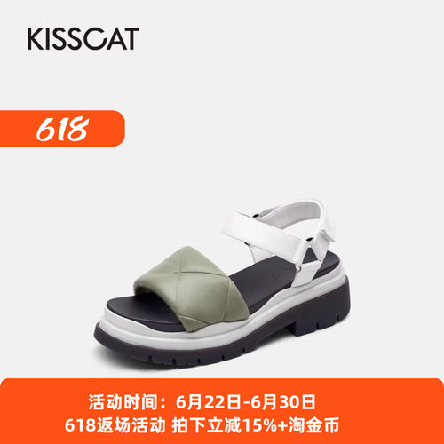 接吻猫夏季羊皮沙滩时装凉鞋