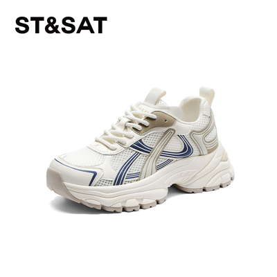 星期六拼色系带休闲厚底老爹鞋