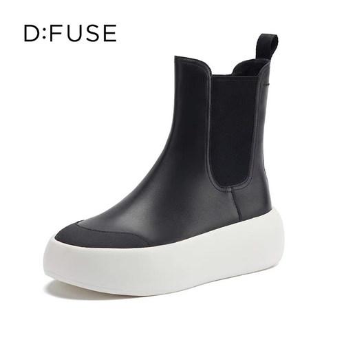 迪芙斯牛皮英伦厚底切尔西靴