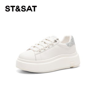 厚底增高休闲鞋 女SSC3112C1Q 星期六春秋珍珠系带小白鞋 St&Sat