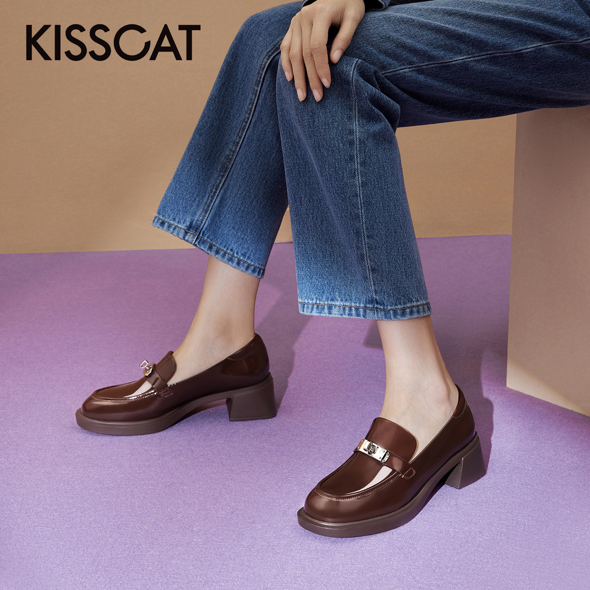 KISS CAT/接吻猫春秋牛漆皮乐福鞋小皮鞋厚底单鞋女KA43607-50,女鞋,乐福鞋（豆豆鞋）,淘宝优惠券,粉丝福利购,淘宝优惠卷