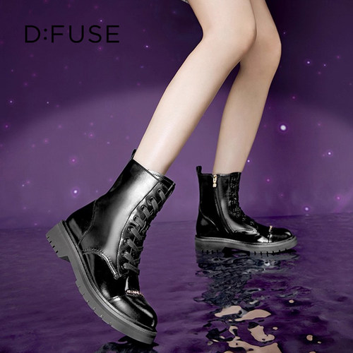 迪芙斯牛皮厚底增高马丁靴