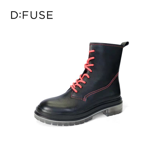 迪芙斯牛皮厚底增高马丁靴