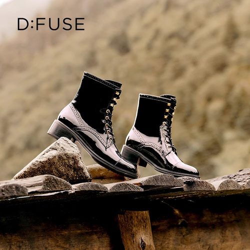 迪芙斯牛皮厚底增高马丁靴