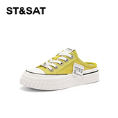 一脚蹬休闲单鞋 St&Sat 星期六春秋圆头系带包头拖鞋 女SSC2114C5A