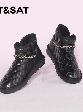 St&Sat/星期六冬季保暖绒里雪地靴厚底增高户外短靴女SS1411A047