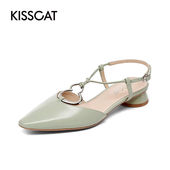 女KA21315 KISS 牛皮尖头一字扣带低跟包头凉鞋 接吻猫夏季 CAT