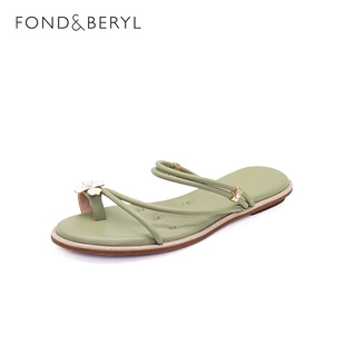 Fondberyl/菲伯丽尔夏季圆头细带水钻凉鞋低跟半拖鞋女FB22115075
