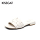 KISSCAT 女KA21303 接吻猫夏季 方头编织低跟一字型低跟露趾拖鞋