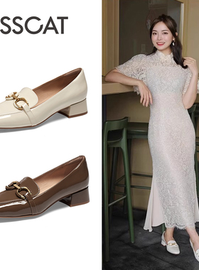 KISS CAT/接吻猫春秋牛皮乐福鞋方头粗跟一脚蹬单鞋女KA54130-11