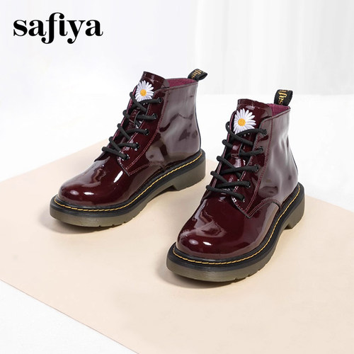 索菲娅时尚百搭厚底前系带短靴女